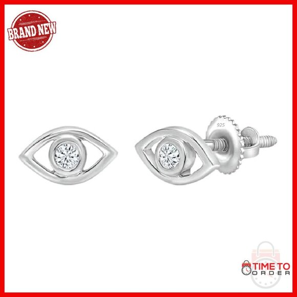Amazon.com: Diamond Wish 18k White Gold Round Diamond Stud  Sterling Silver Diamond Stud Earrings 0.08ct Bezel Set Screw Back